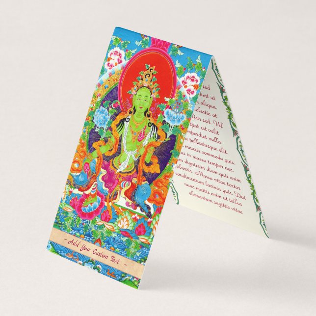 Cool tibetan thangka green tara god tattoo vibrant business card (Front)