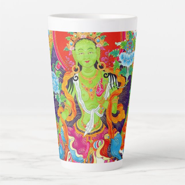 Cool tibetan thangka green tara god tattoo vibrant latte mug (Front)