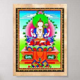 Cool tibetan thangka Shadakshari Avalokiteshvara Poster