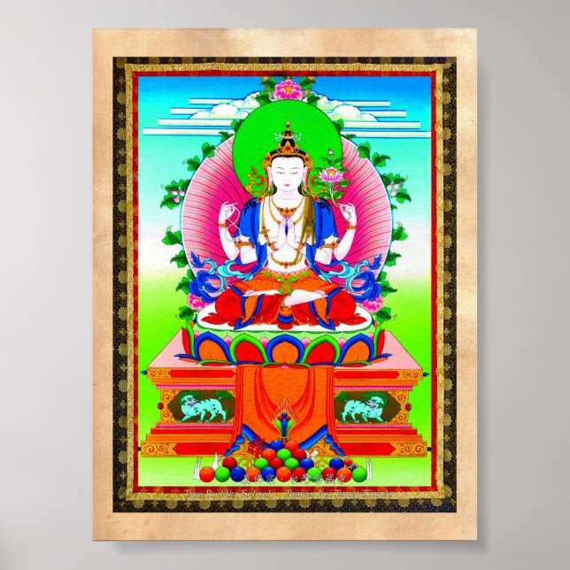 Cool tibetan thangka Shadakshari Avalokiteshvara Poster (Front)