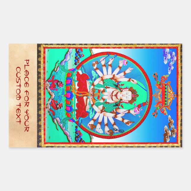 Cool tibetan thangka tattoo Cundhi Bodhisattva Rectangular Sticker (Front)
