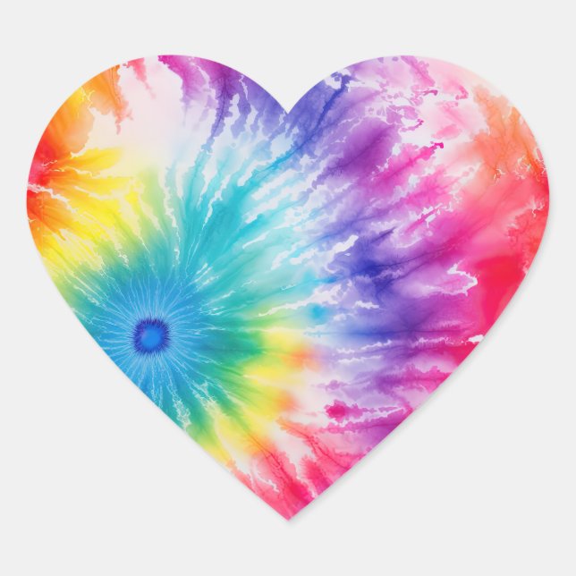 Cool Tie Dye Sun Burst Heart Sticker (Front)