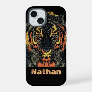 Cool Tiger Face Art Add Your Own Text iPhone 15 Case