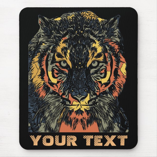 Cool Tiger Face Art Add Your Own Text Mouse Mat (Front)