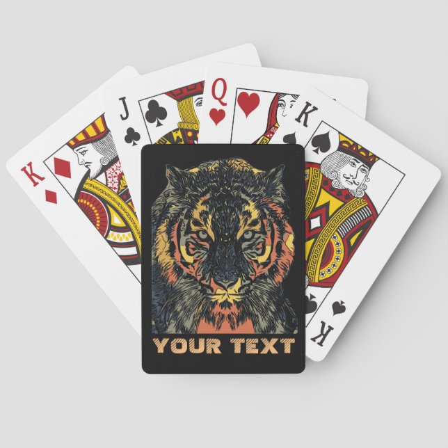 Cool Tiger Face Art Add Your Own Text Playing Cards (Back)