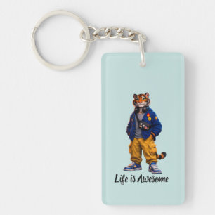 Cool Tiger in Streetwear Art - Urban Style Tiger Key Ring