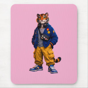Cool Tiger in Streetwear Art - Urban Style Tiger Mouse Mat