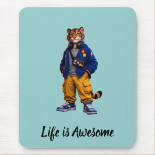 Cool Tiger in Streetwear Art - Urban Style Tiger Mouse Mat