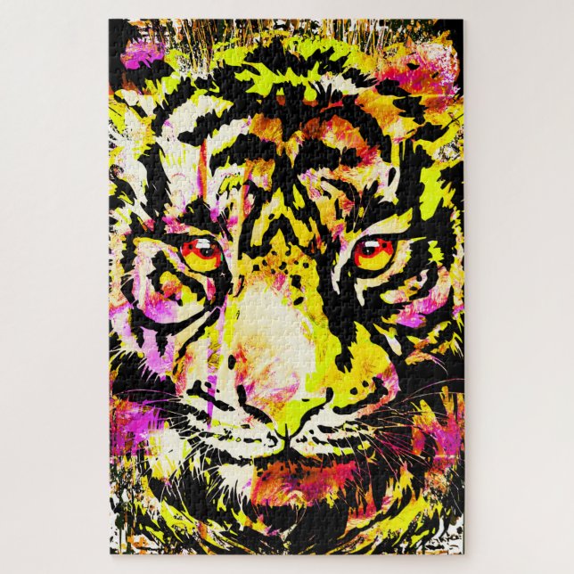 Cool Tiger Puzzle - Yellow Tiger Drawing Puzzle  (Vertical)