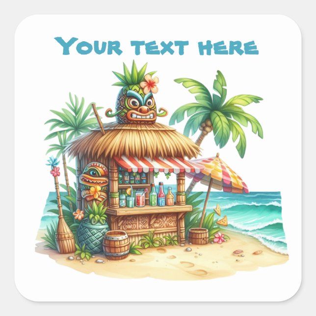 Cool tiki hut add text square sticker (Front)