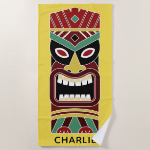 Cool Tiki Totem custom name & colour beach towel 1