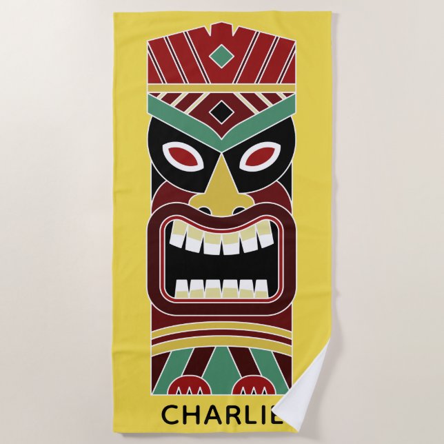 Cool Tiki Totem custom name & colour beach towel 1 (Front)