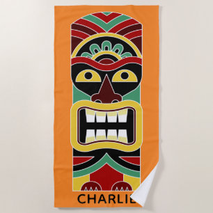 Cool Tiki Totem custom name & colour beach towel 2