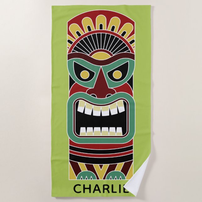 Cool Tiki Totem custom name & colour beach towel 3 (Front)