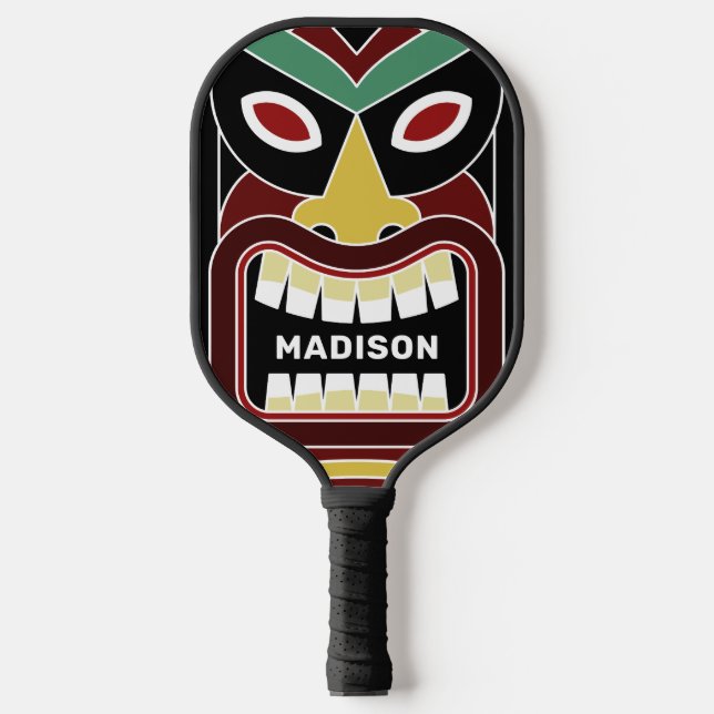 Cool Tiki Totem custom name Pickleball Paddle (Front)