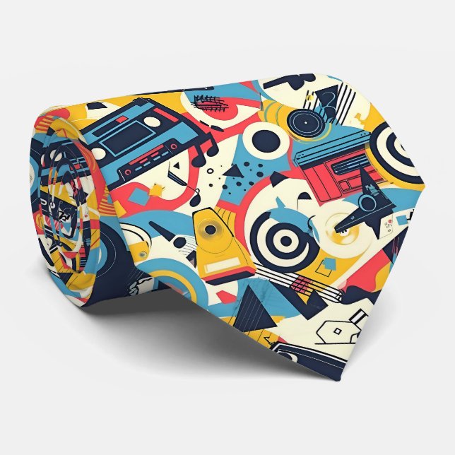 Cool tiled 80s music pattern  tie (Rolled)