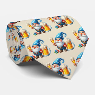 Cool tiled beer gnome pattern tie