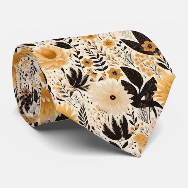 Cool tiled Boho flowers pattern  Tie (Rolled)