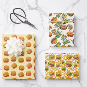 cool  tiled burgers fries party pattern wrapping paper sheet