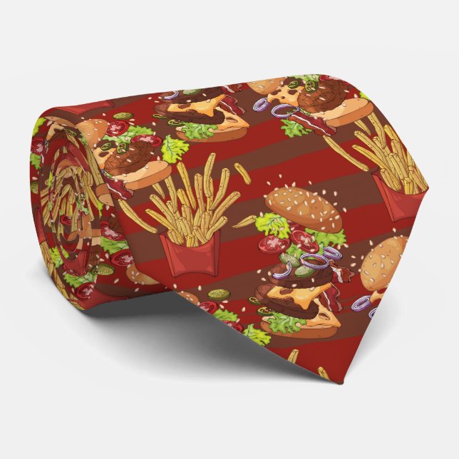 cool tiled burgers fries pattern fast food tie (Rolled)