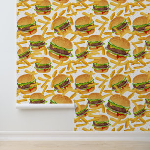 Cool tiled burgers fries pattern food wallpaper