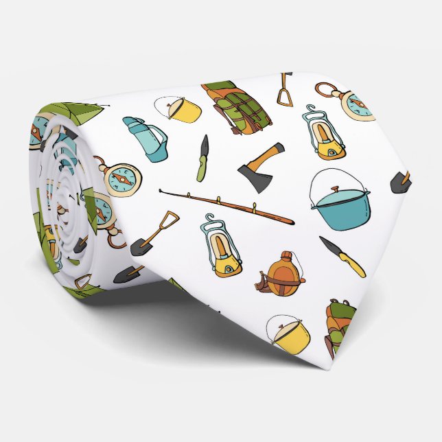 cool tiled camping pattern  tie (Rolled)
