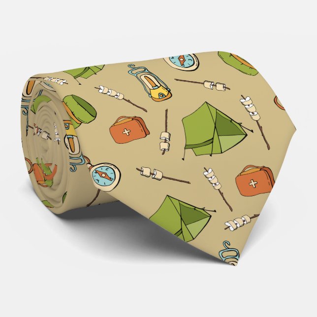 cool tiled camping pattern  tie (Rolled)