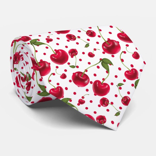 cool tiled cherry fruit pattern neck tie (Rolled)