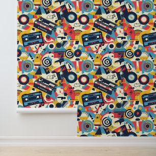 Cool tiled eighties music pattern wallpaper