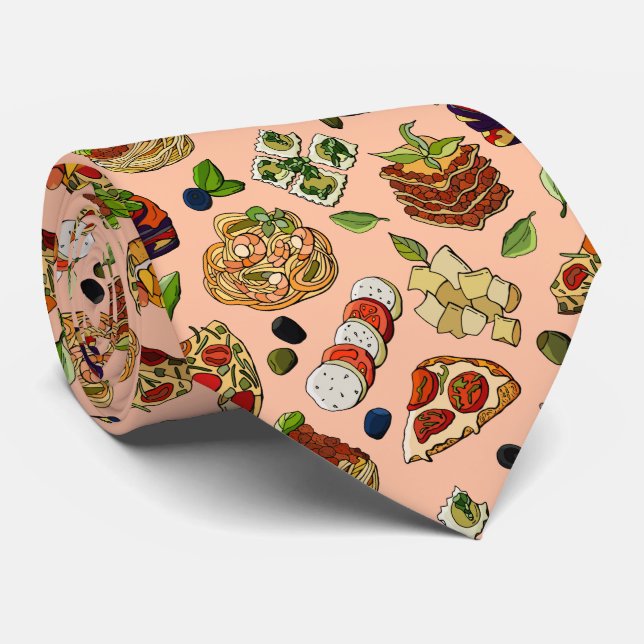 cool tiled Italian food pattern Tie (Rolled)