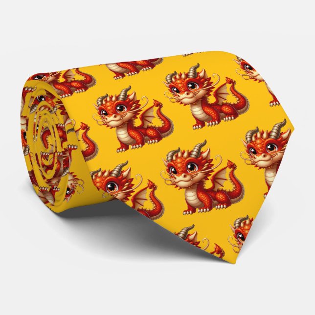 Cool tiled Japanese Dragon  Tie (Rolled)