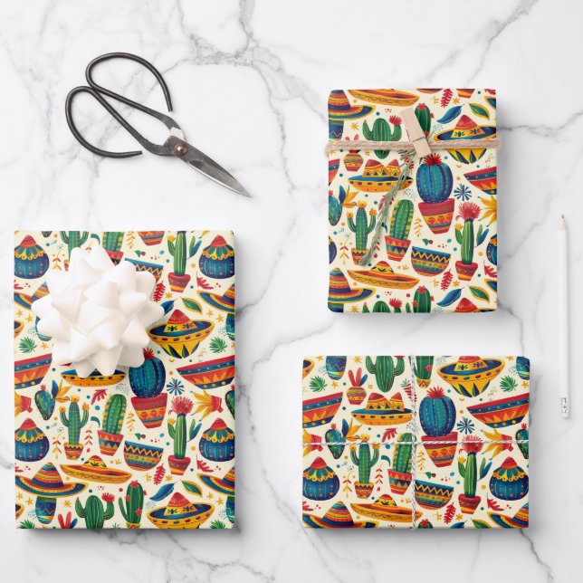 Cool tiled Mexican fiesta party  Wrapping Paper Sheet (Front)
