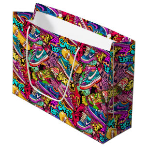 Cool tiled pattern comic graffiti teen large gift bag