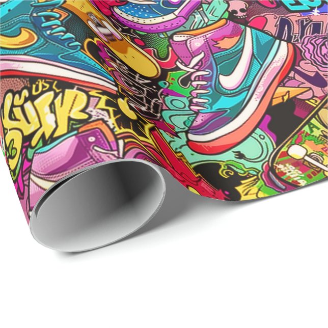 Cool tiled pattern comic graffiti teen  wrapping paper (Roll Corner)