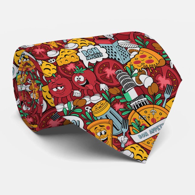 cool tiled pizza food pattern tie (Rolled)