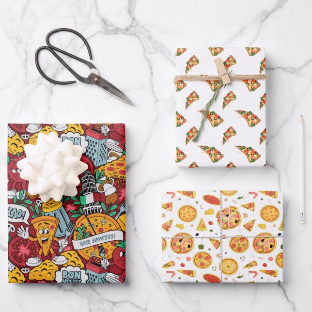 cool tiled pizza party pattern wrapping paper sheet (Front)