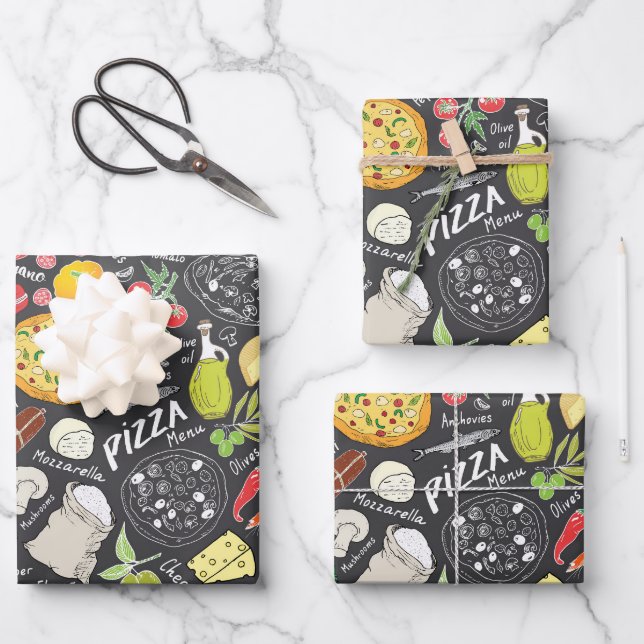 cool tiled pizza party  wrapping paper sheet (Front)