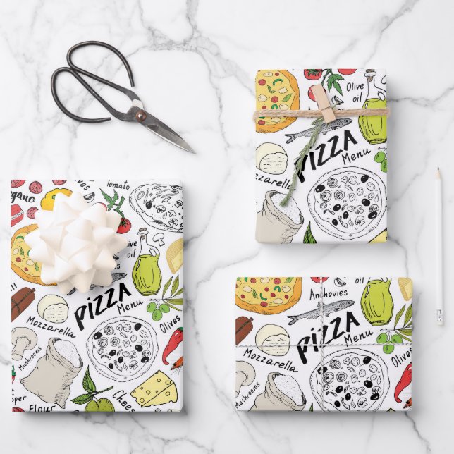 cool tiled pizza party  wrapping paper sheet (Front)