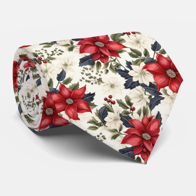 Cool tiled poinsettia pattern tie (Rolled)