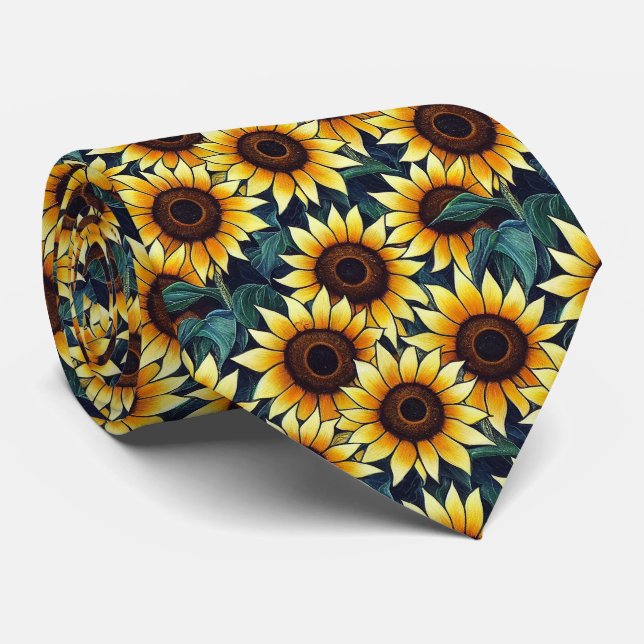 cool tiled sunflower pattern  tie (Rolled)