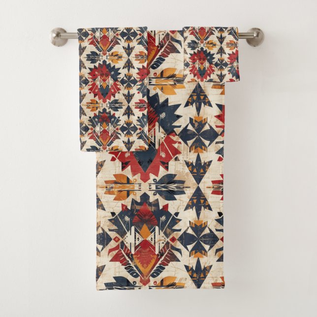 Cool tiled Western pattern  Bath Towel Set (Insitu)