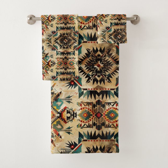 Cool tiled Western pattern  Bath Towel Set (Insitu)