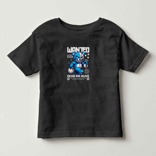 Cool Toddler Bandit Bear T-Shirt - Funny "Wanted"  (Front)