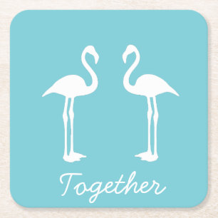 Cool Together Flamingo Couple Paper Coaster