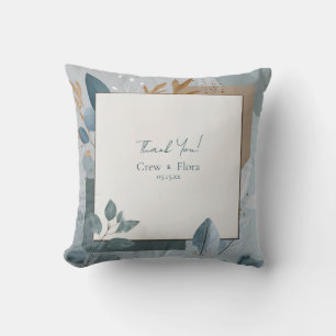 Cool Tone Eucalyptus Gold Leaf Geometric Abstract Cushion