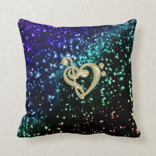 Cool Toned Glitter Gold Music Clef Heart Cushion