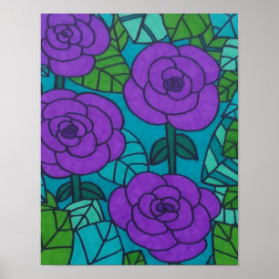Cool Tones Jungle Floral Art Poster