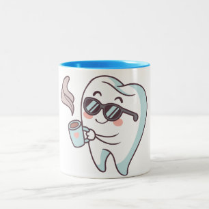 Cool Tooth Cartoon with Sunglasses & Coffee Mug