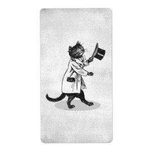 Cool Top Hat Cat Etching Faux Canvas Labels