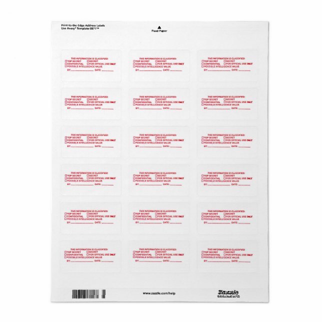 Cool Top Secret Labels (Full Sheet)